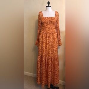 Patrons of Peace Orange Long Sleeve Maxi Dress